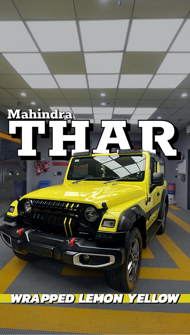 Mahindra Thar Wrapped in vibrant lemon yellow