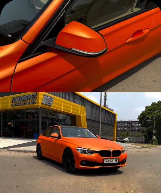 wrapped bmw 320d with matte orange