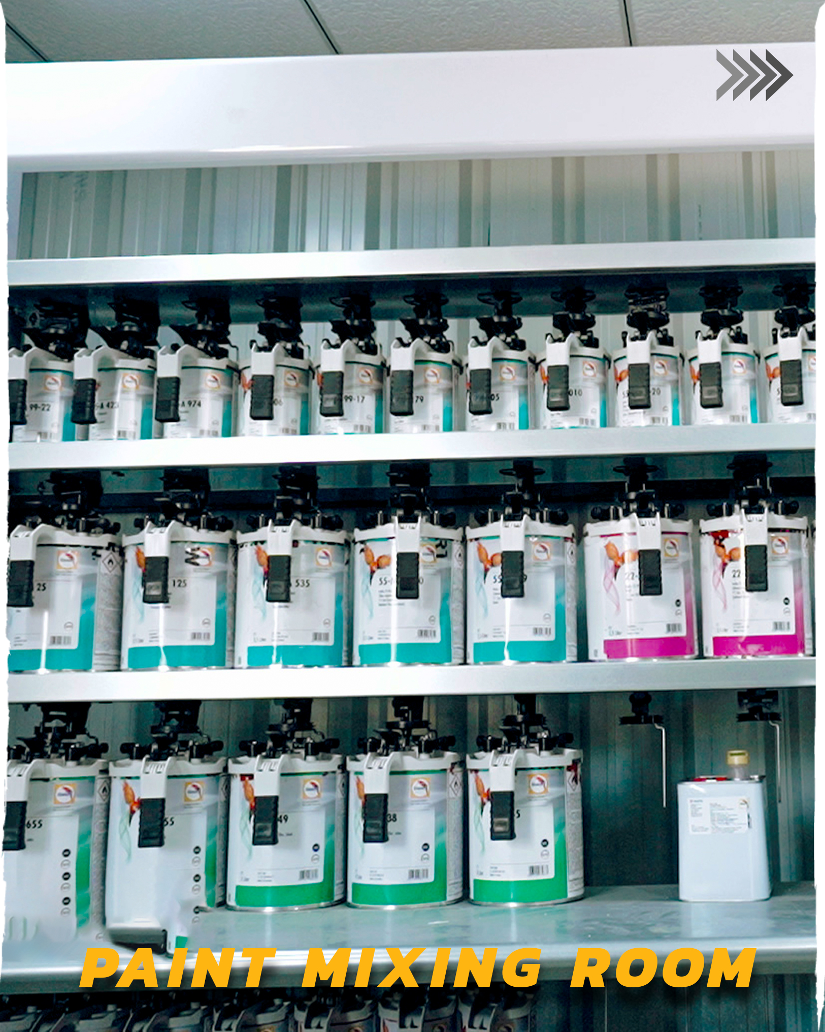 Paint mixing room at Filmshoppee Rajkot studio for accurate color matching and refinishing